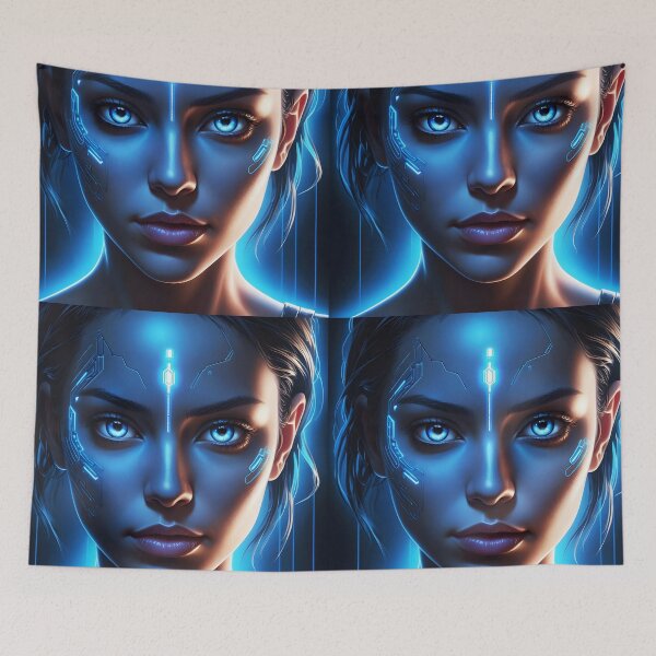 Item preview, Kinetic Blue Woman – Vibrant Portrait with Blue Eyes and Light designed and sold by EmeraldeaArt.