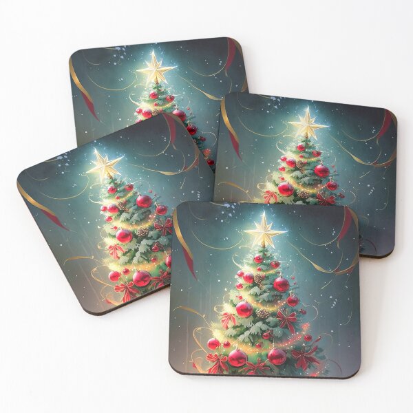 Item preview, Enchanting Christmas tree in a snowy forest, adorned with ornaments and ribbons, glowing with a golden star designed and sold by homydesign.