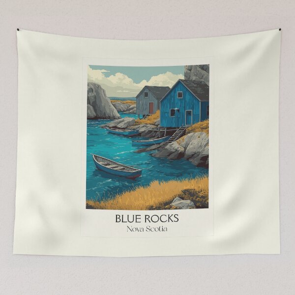 Item preview, Blue Rocks Nova Scotia | Quaint Fishing Hamlet Art Print designed and sold by TuncGK.