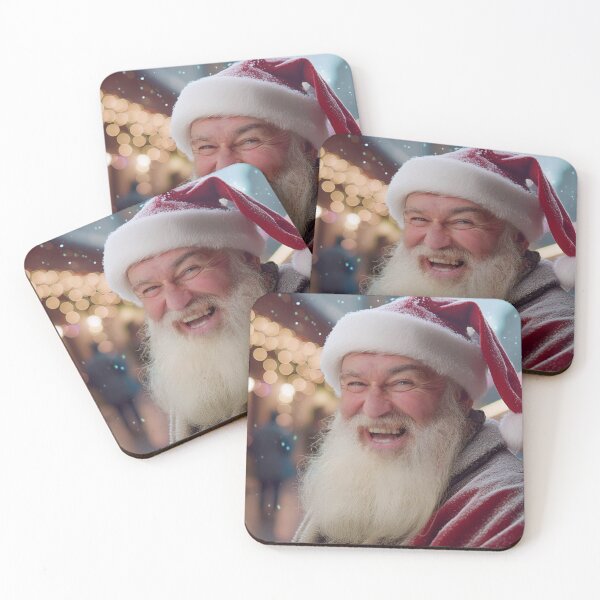 Item preview, Jolly Santa Claus with a hearty laugh, wearing a traditional red suit and hat, surrounded by festive lights in a shopping mall setting designed and sold by homydesign.