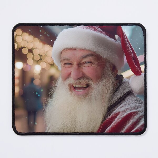 Item preview, Jolly Santa Claus with a hearty laugh, wearing a traditional red suit and hat, surrounded by festive lights in a shopping mall setting designed and sold by homydesign.
