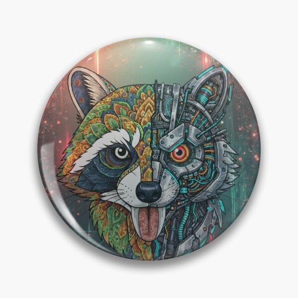 Item preview, Cyborg Raccoon Face – Neon Cyberpunk Animal Sticker & Apparel designed and sold by DotsNSoul.