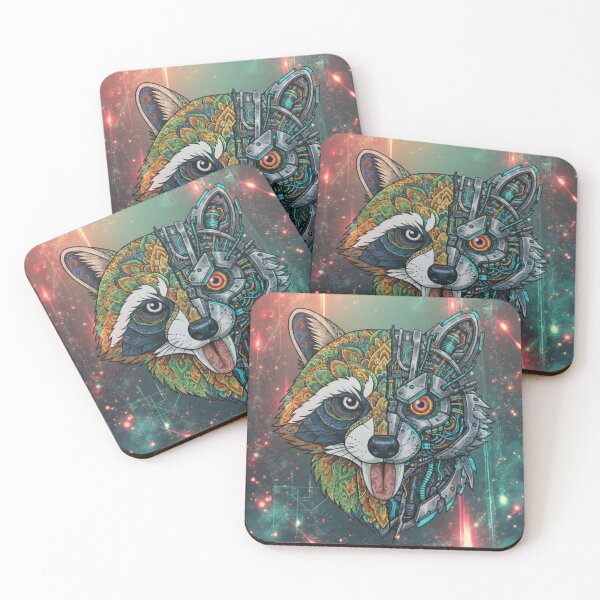 Item preview, Cyborg Raccoon Face – Neon Cyberpunk Animal Sticker & Apparel designed and sold by DotsNSoul.