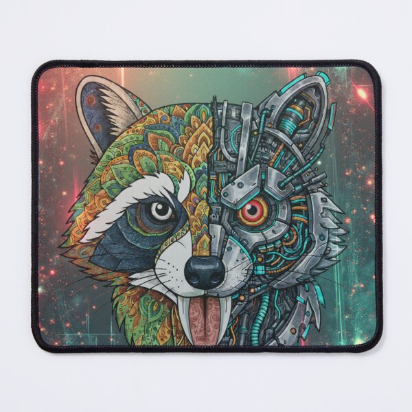 Item preview, Cyborg Raccoon Face – Neon Cyberpunk Animal Sticker & Apparel designed and sold by DotsNSoul.