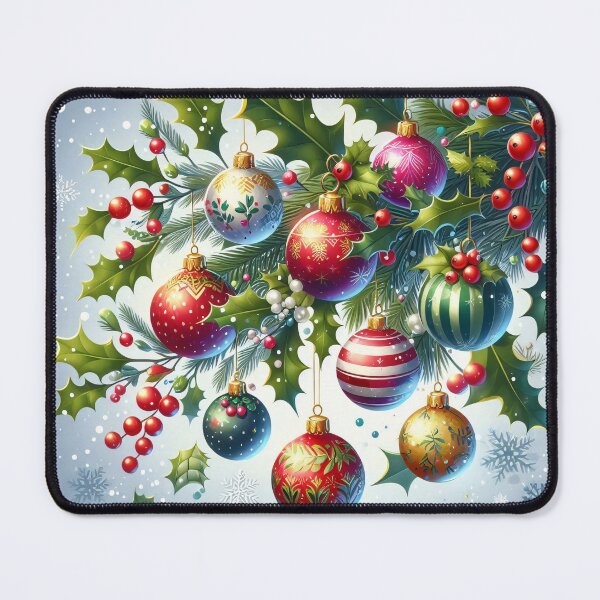 Item preview, Vibrant Christmas ornaments hang amidst holly, evoking holiday cheer designed and sold by homydesign.