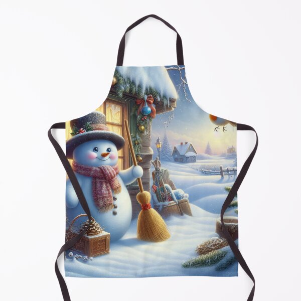 Item preview, A jolly snowman with top hat and broom greets a robin outside a cozy snow-covered cottage on a moonlit Christmas Eve designed and sold by homydesign.