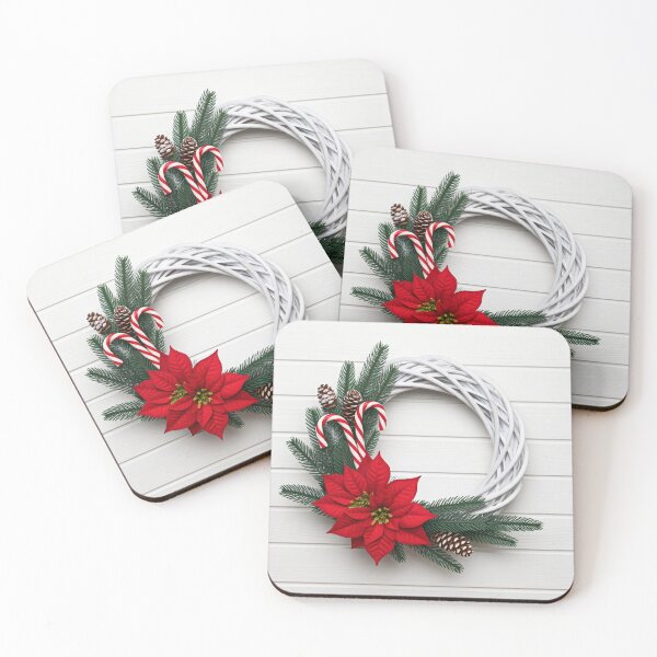 Item preview, A festive Christmas wreath made of white wicker, decorated with pine branches, a poinsettia, a candy cane, and a pine cone designed and sold by homydesign.