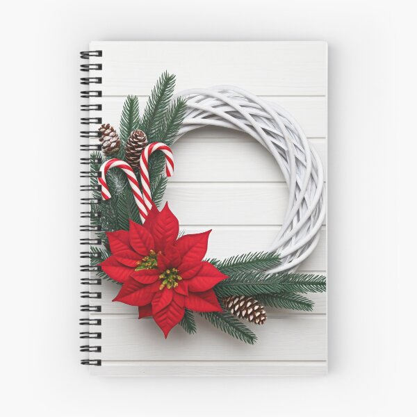 Item preview, A festive Christmas wreath made of white wicker, decorated with pine branches, a poinsettia, a candy cane, and a pine cone designed and sold by homydesign.
