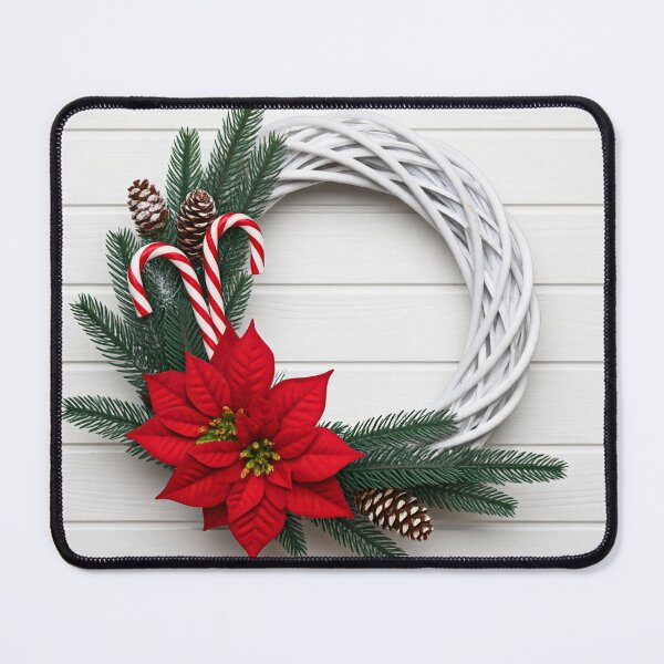 Item preview, A festive Christmas wreath made of white wicker, decorated with pine branches, a poinsettia, a candy cane, and a pine cone designed and sold by homydesign.