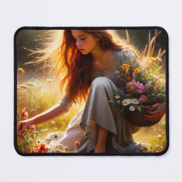 Item preview, Sunlit Wildflower Picking Girl Illustration designed and sold by EmeraldeaArt.