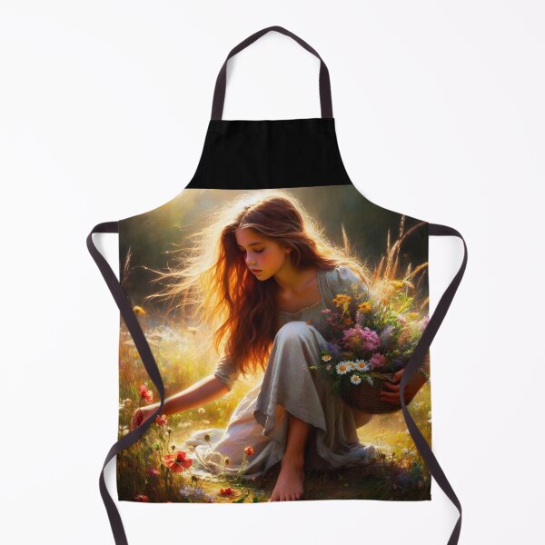 Item preview, Sunlit Wildflower Picking Girl Illustration designed and sold by EmeraldeaArt.