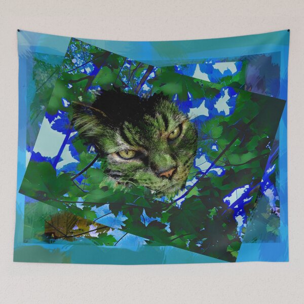 Item preview,  AUTUMN TREE CAT IN SHADES OF TURQUOISE, BLUE GREEN AND BROWN designed and sold by Most1234.