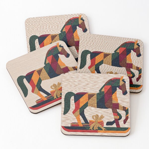 Item preview, Colourful Patchwork Rocking Horse Tapestry – Rustic Holiday Folk Art Design designed and sold by Gino By Design.