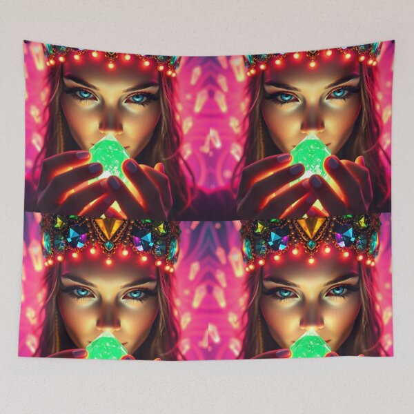 Item preview, Witch Girl with Radiant Green Crystal – Magical Chant Portrait designed and sold by EmeraldeaArt.
