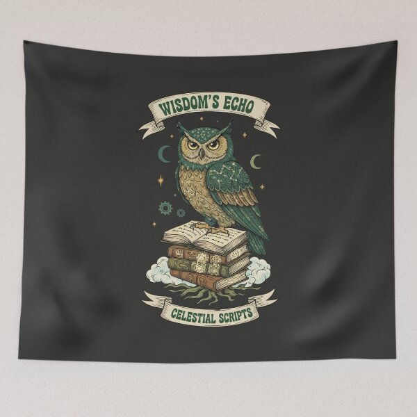 Item preview, Wisdom's Echo Celestial Scripts - Mystical Owl on Stack of Books designed and sold by AwesomeBeyondLimits.