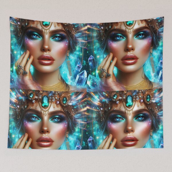 Item preview, Crystalline Divine – Gem and Crystal Adorned Female Portrait designed and sold by EmeraldeaArt.