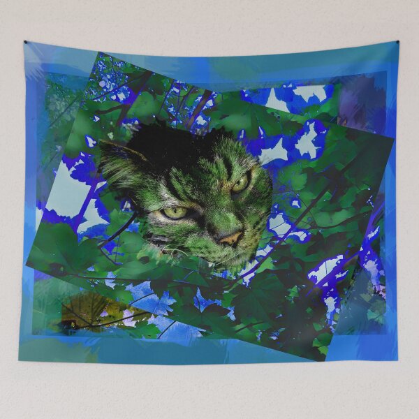 Item preview, AUTUMN TREE CAT IN SHADES OF BLUE, GREEN AND BROWN designed and sold by Most1234.