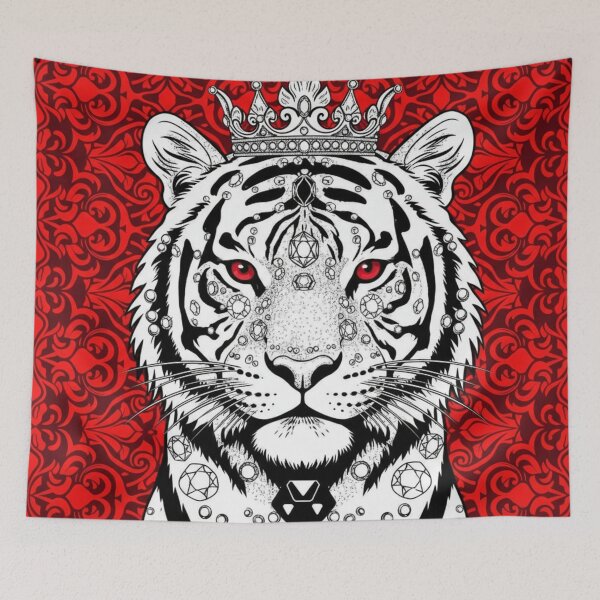 Aperçu de l'œuvre Tigre blanc orné de bijoux et baroque rouge créée et vendue par DesignsByPrnces.