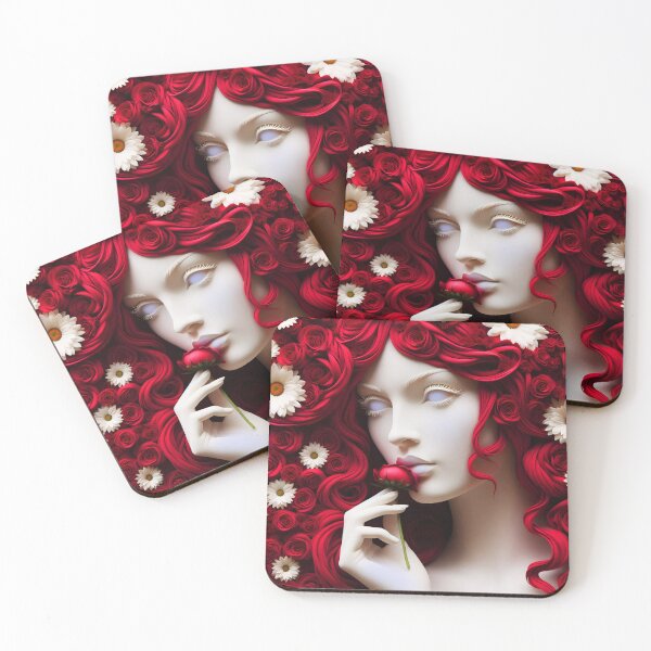 Item preview, Sculpted Fantasy Woman – Red Hair with Roses and Daisies designed and sold by EmeraldeaArt.