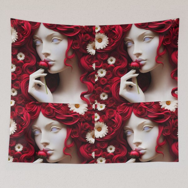 Item preview, Sculpted Fantasy Woman – Red Hair with Roses and Daisies designed and sold by EmeraldeaArt.