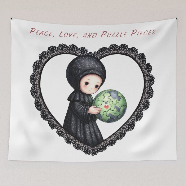 Item preview, Gothic kawaii monk holding Earth in heart frame designed and sold by olenapetol.