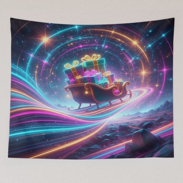 Item preview, Neon Santa Sleigh Christmas Style Artwork designed and sold by Studio-DeLuz.