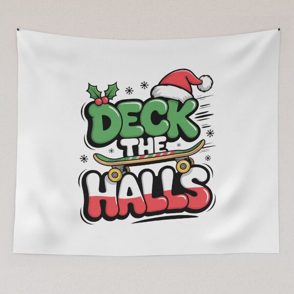 Item preview, Deck the Halls Skateboard Christmas designed and sold by MonkiFlipp.