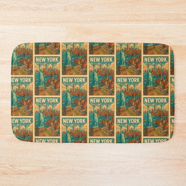 Item preview, URBAN RETRO DREAMS - New York Skyline - Statue of Liberty in vintage travel style designed and sold by Earth Celebration Designs.