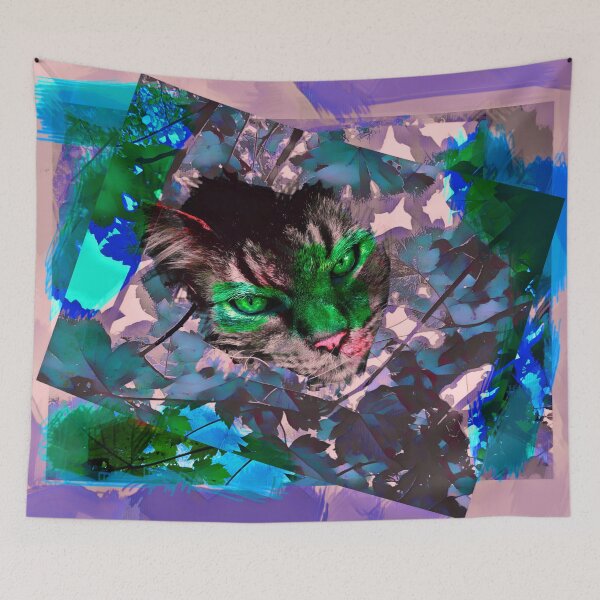 Item preview, AUTUMN TREE CAT IN SHADES OF BRIGHT VIOLET, PURPLE, CYAN AND BLUE designed and sold by Most1234.