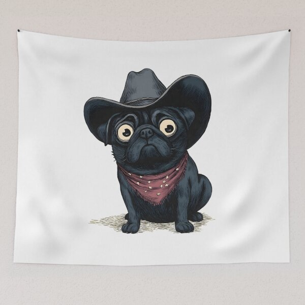 Item preview, Sad Cowboy Pug Dog Funny Western Outfit Pug Cowboy Meme I designed and sold by WolfmanProphecy.