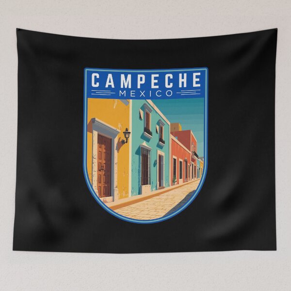 Artikelvorschau, Campeche in Mexiko, Vintage-Reisekunst-Abzeichen entworfen und verkauft von MaateoDesign.