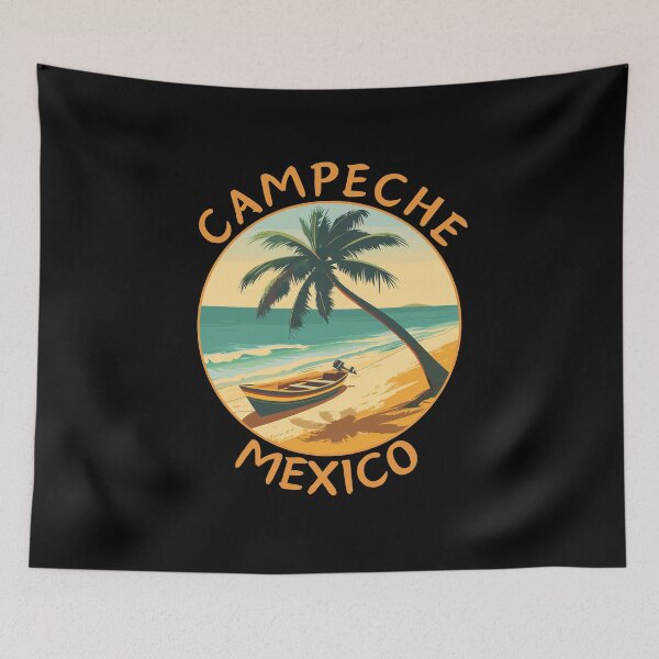 Artikelvorschau, Campeche in Mexiko, Retro-Reisekunst-Kreis-Emblem entworfen und verkauft von MaateoDesign.