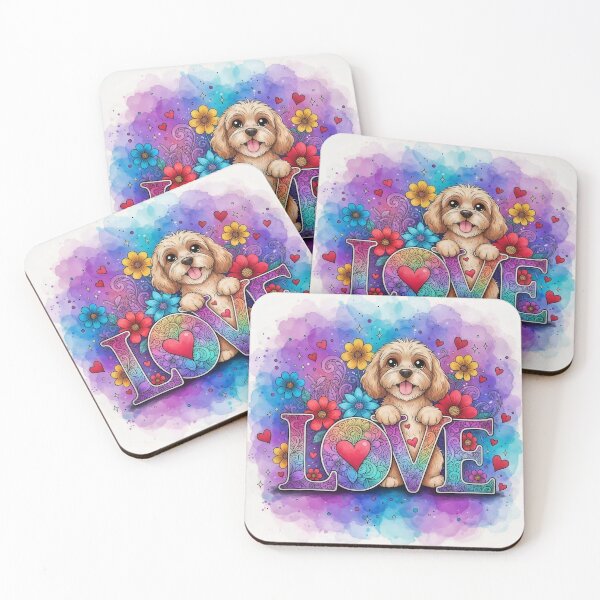Item preview, Cute Cockapoo Puppy Love Art – Colorful Floral “LOVE” Dog Illustration designed and sold by Pixel Pout.