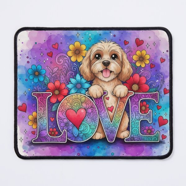 Item preview, Cute Cockapoo Puppy Love Art – Colorful Floral “LOVE” Dog Illustration designed and sold by Pixel Pout.