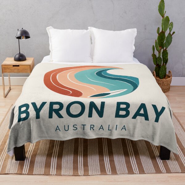 Item preview, Byron Bay Australia Retro Wave Logo with Orange Blue Gradient Surf Design designed and sold by Blurbean.