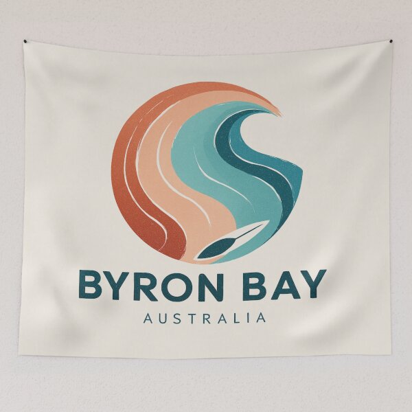 Item preview, Byron Bay Australia Retro Wave Logo with Orange Blue Gradient Surf Design designed and sold by Blurbean.