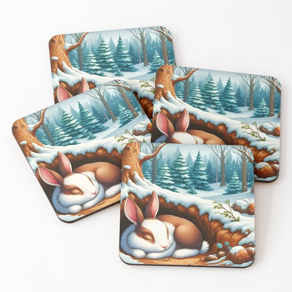 Item preview, Sleeping Winter Bunny – Cute Watercolor Forest Illustration designed and sold by EmeraldeaArt.
