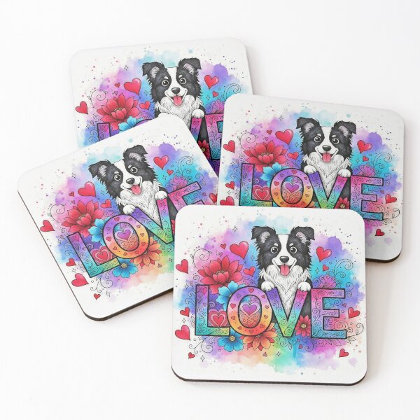 Item preview, Cute Border Collie LOVE Art – Colorful Floral Dog Illustration for Border Collie Lovers designed and sold by Pixel Pout.