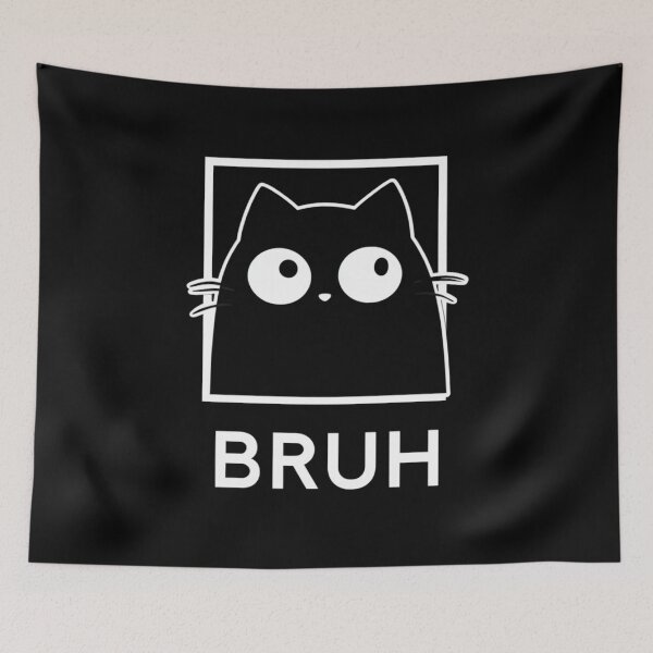 Item preview, Black Cat BRUH Meme Minimalist Design with Big Eyes and White Typography designed and sold by Blurbean.