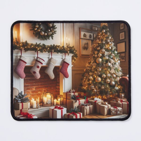 Item preview, A cozy living room decorated for Christmas with a beautifully decorated tree, fireplace, and presents designed and sold by homydesign.
