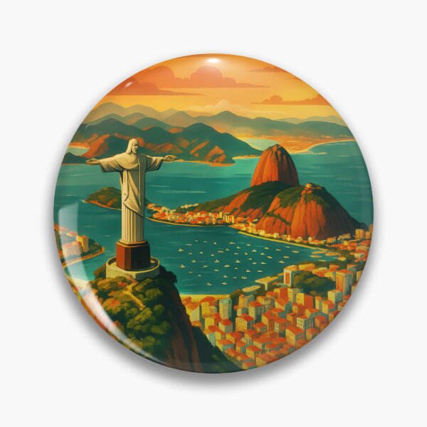 Item preview, URBAN RETRO DREAMS - Rio de Janeiro skyline in vintage travel style designed and sold by Earth Celebration Designs.