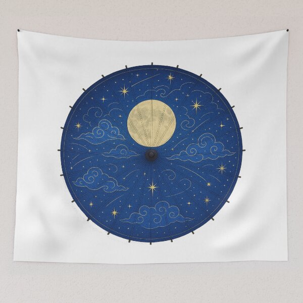 Item preview, Celestial Night Sky – Umbrella of the Moon and Stars - Antique designed and sold by WheelieGdArt.