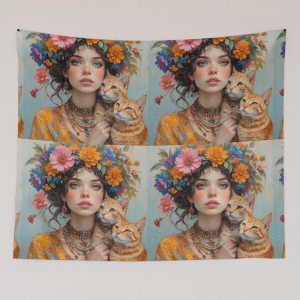 Item preview, A girl with two ginger cats. designed and sold by Natalia-Vlad.