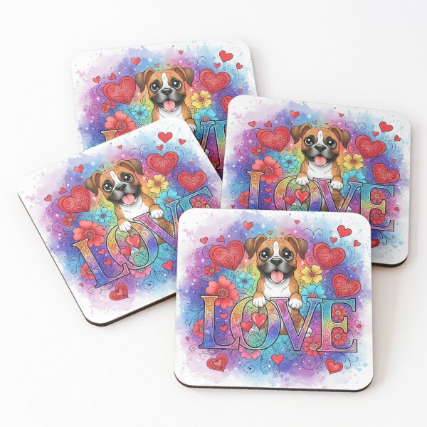 Item preview, Cute Boxer LOVE Art – Colorful Floral Boxer Dog Illustration for Pet Lovers designed and sold by Pixel Pout.