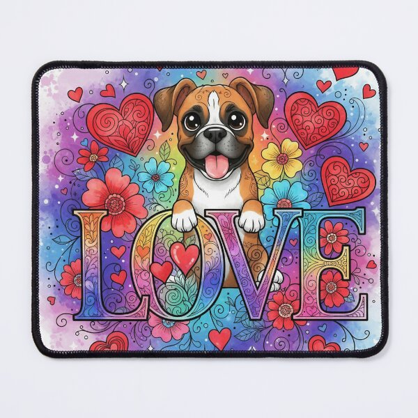 Item preview, Cute Boxer LOVE Art – Colorful Floral Boxer Dog Illustration for Pet Lovers designed and sold by Pixel Pout.