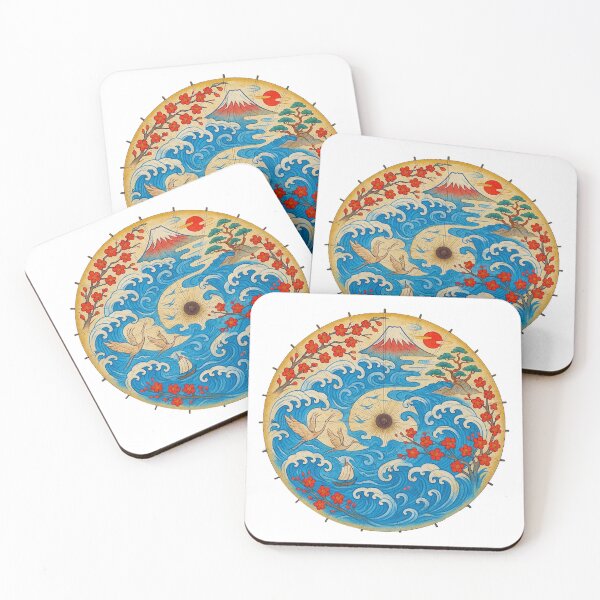Item preview, Ukiyo-e Wave Collage – Eternal Flow of Harmony - Antique designed and sold by WheelieGdArt.