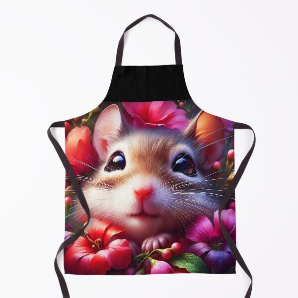 Item preview, Floral Mouse Portrait – Cute Gerbil Among Shiny Pink and Purple Flowers designed and sold by EmeraldeaArt.