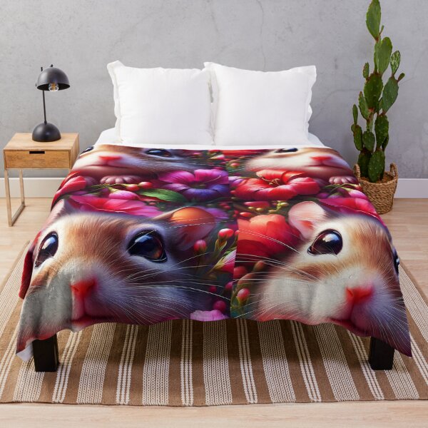 Item preview, Floral Mouse Portrait – Cute Gerbil Among Shiny Pink and Purple Flowers designed and sold by EmeraldeaArt.