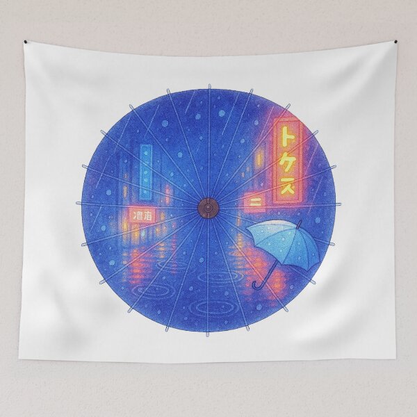 Item preview, Rainy Day in Tokyo – Neon Reflections - Modern designed and sold by WheelieGdArt.