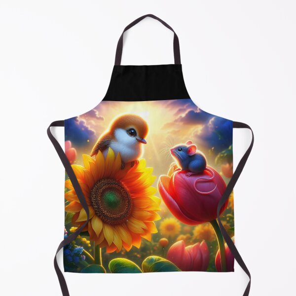 Item preview, Floral Meetup – Cute Mouse on Tulip Talking with Sparrow on Sunflower designed and sold by EmeraldeaArt.